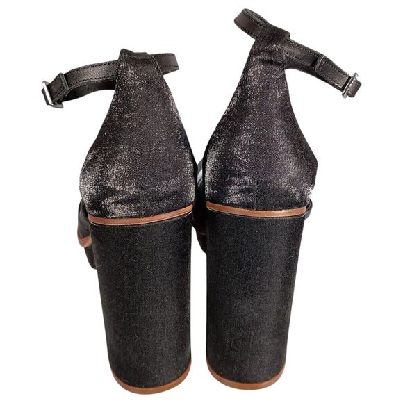 Free People Sandals 9.5 Womens Black Textile Platform Block Ultra High Buckle - Picture 8 of 10